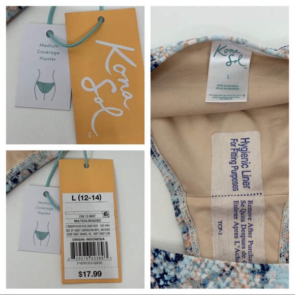 Kona Sol Blue Multi Python Print Hipster Medium Coverage Bikini Bottoms Swimsuit - Picture 5 of 16